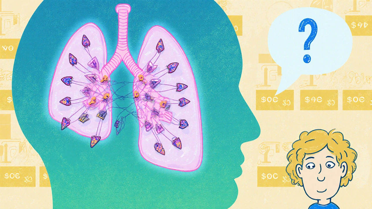 Human body with glowing infection zones targeted by antibiotic arrows, Ceftin reaching all areas, in a pharmacy setting.