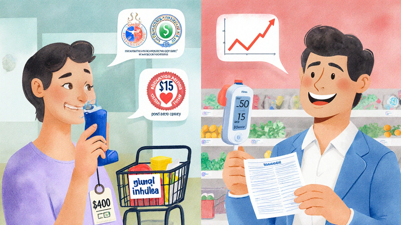 Patient transitions from stressed over expensive brand-name inhaler to relieved with affordable generic version.