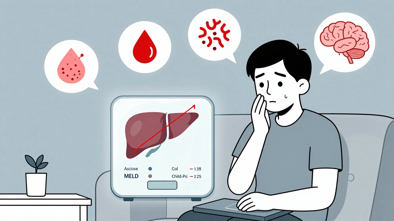 Patient monitoring weight with floating medical scores and complication icons above