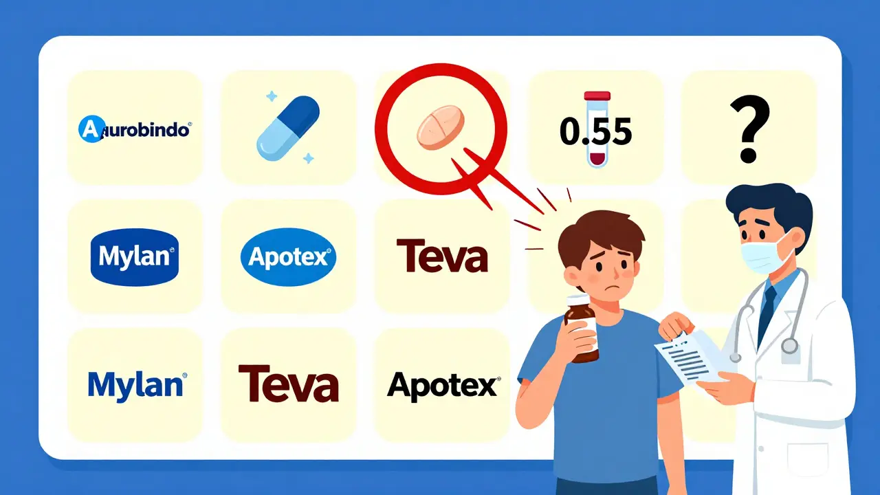 A medication calendar with different generic manufacturers, one day flagged with a spike in symptoms and a low lithium blood test result.