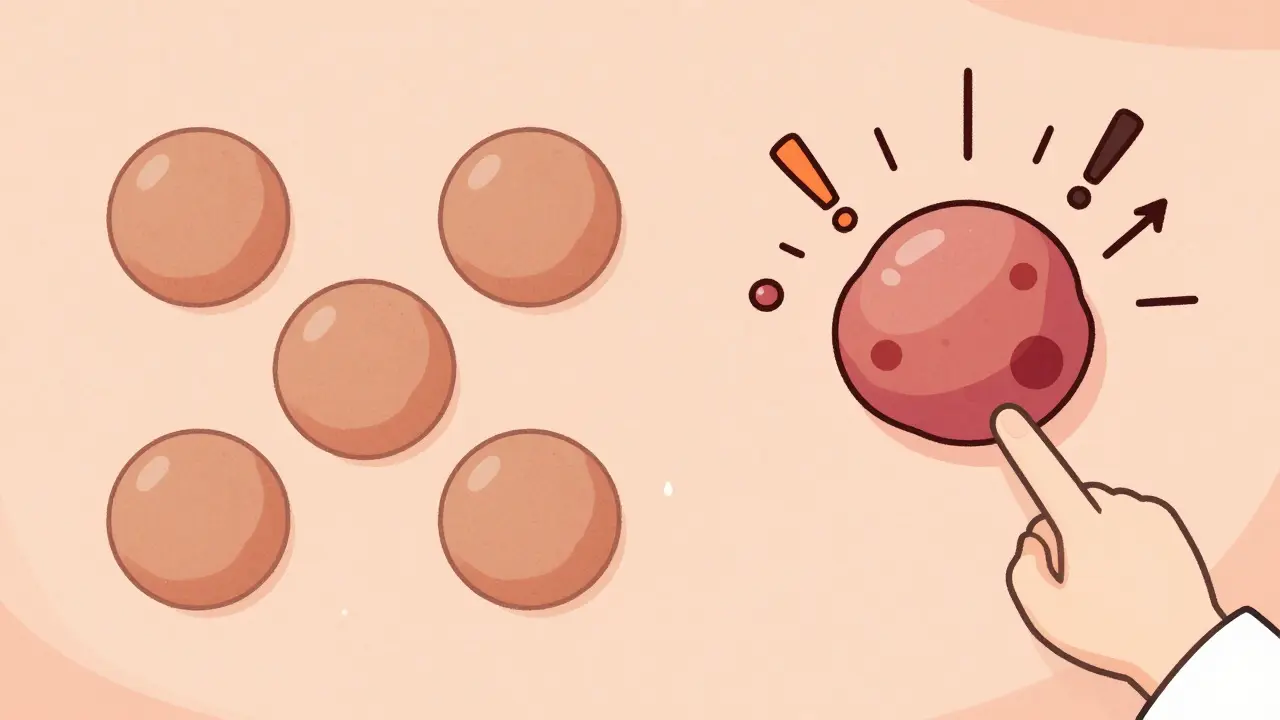 One unusual mole stands out among normal moles, labeled 'ugly duckling'.