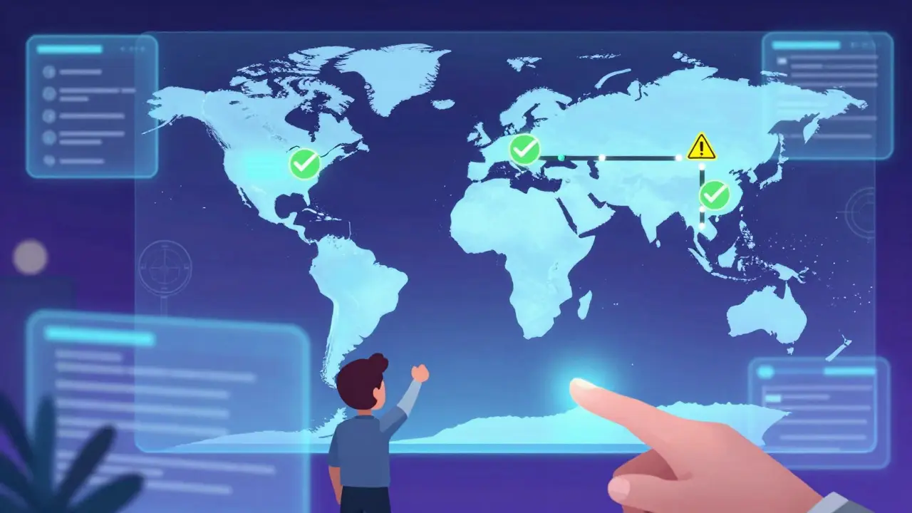 Manager viewing digital supply chain map