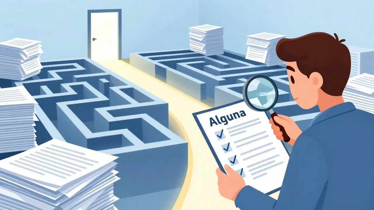 Patient navigating maze of paperwork to find assistance programs.