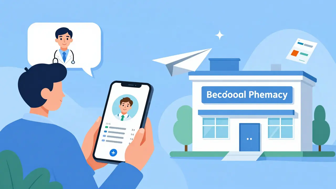 Person using telehealth to get a prescription sent to a pharmacy.