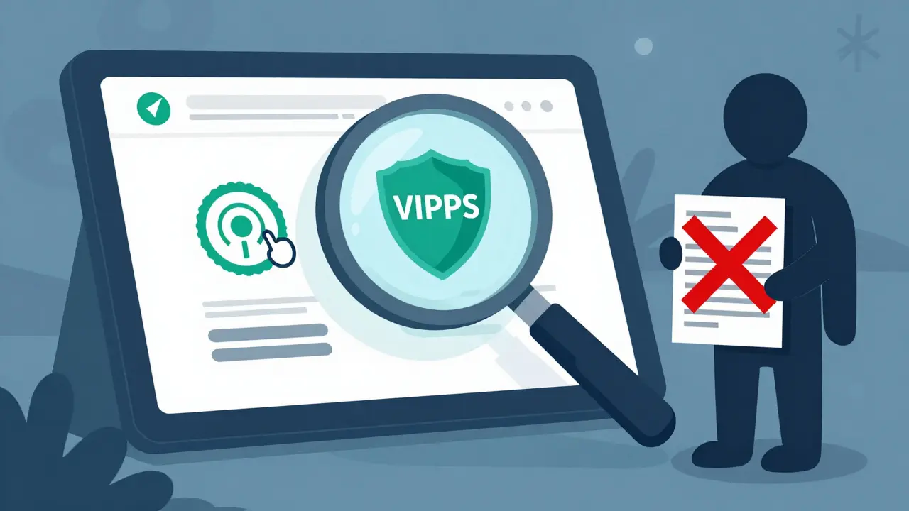 Cartoon showing how to verify a safe online pharmacy