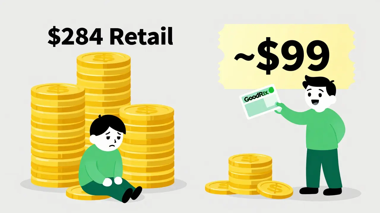 Cartoon showing huge savings on Premarin using discount coupons.