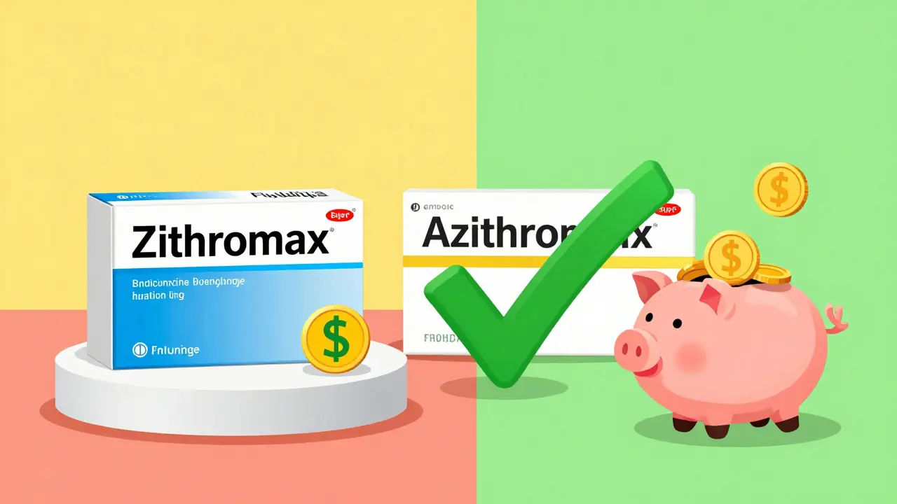 Illustration comparing expensive brand drug vs cheap generic