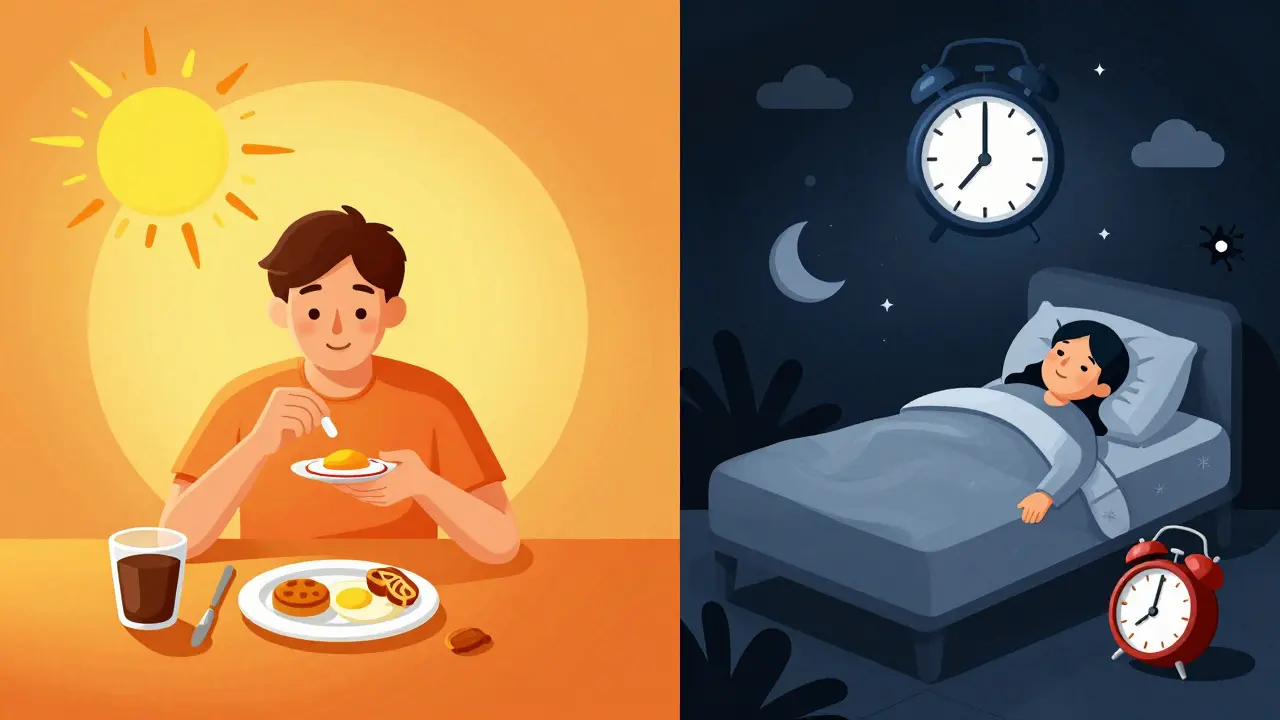 Illustration comparing morning vs night medication timing effects