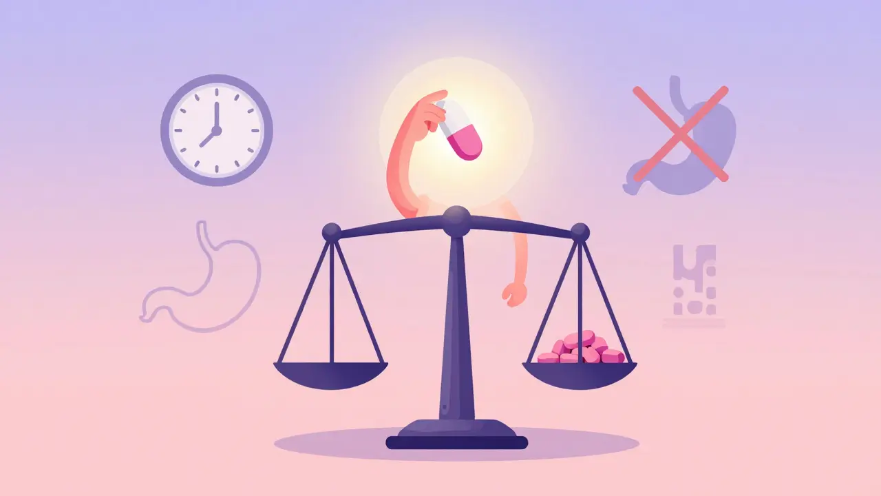 Editorial art depicting thyroid med timing and absorption tips