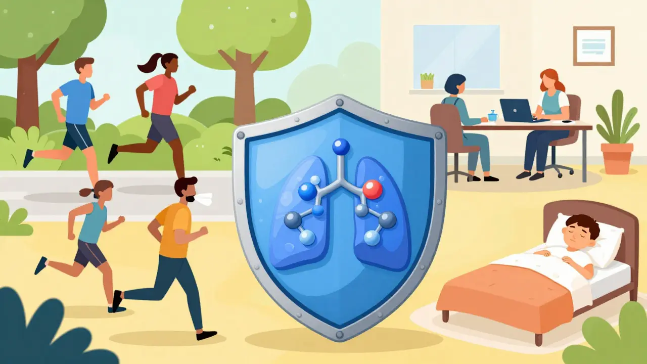 Illustration of active lifestyle protected by biologic asthma therapy