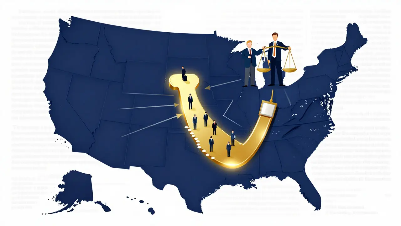 Map showing Delaware as a magnet for patent lawsuits
