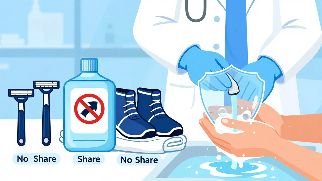 Hands washing and separate personal items illustrating MRSA prevention