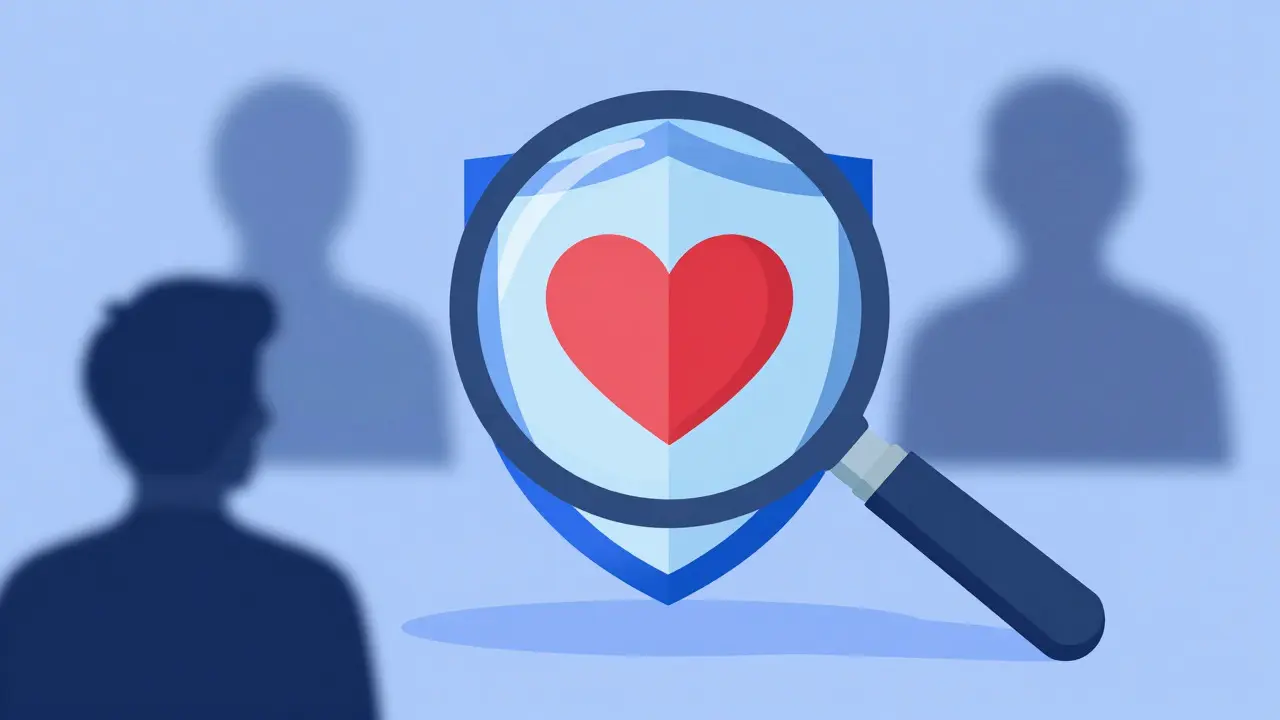Magnifying glass checking safety certifications for meds