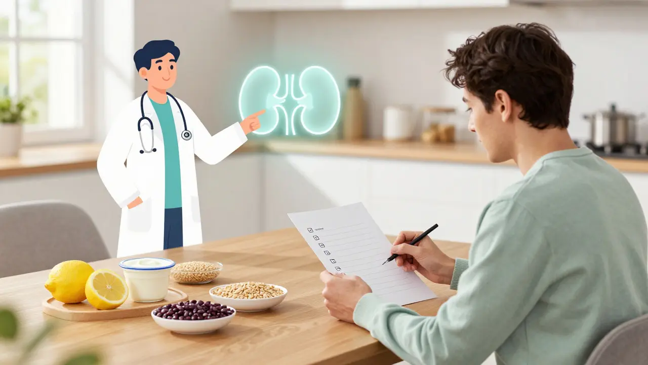 Person planning a kidney-friendly diet with a doctor's guidance.